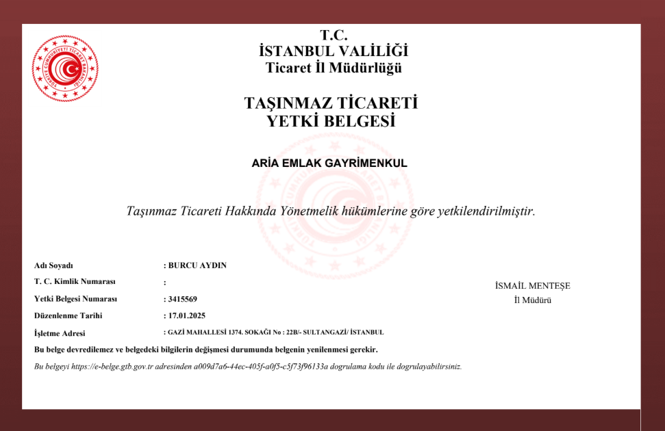 Taşınmaz Ticareti Yetki Belgesi